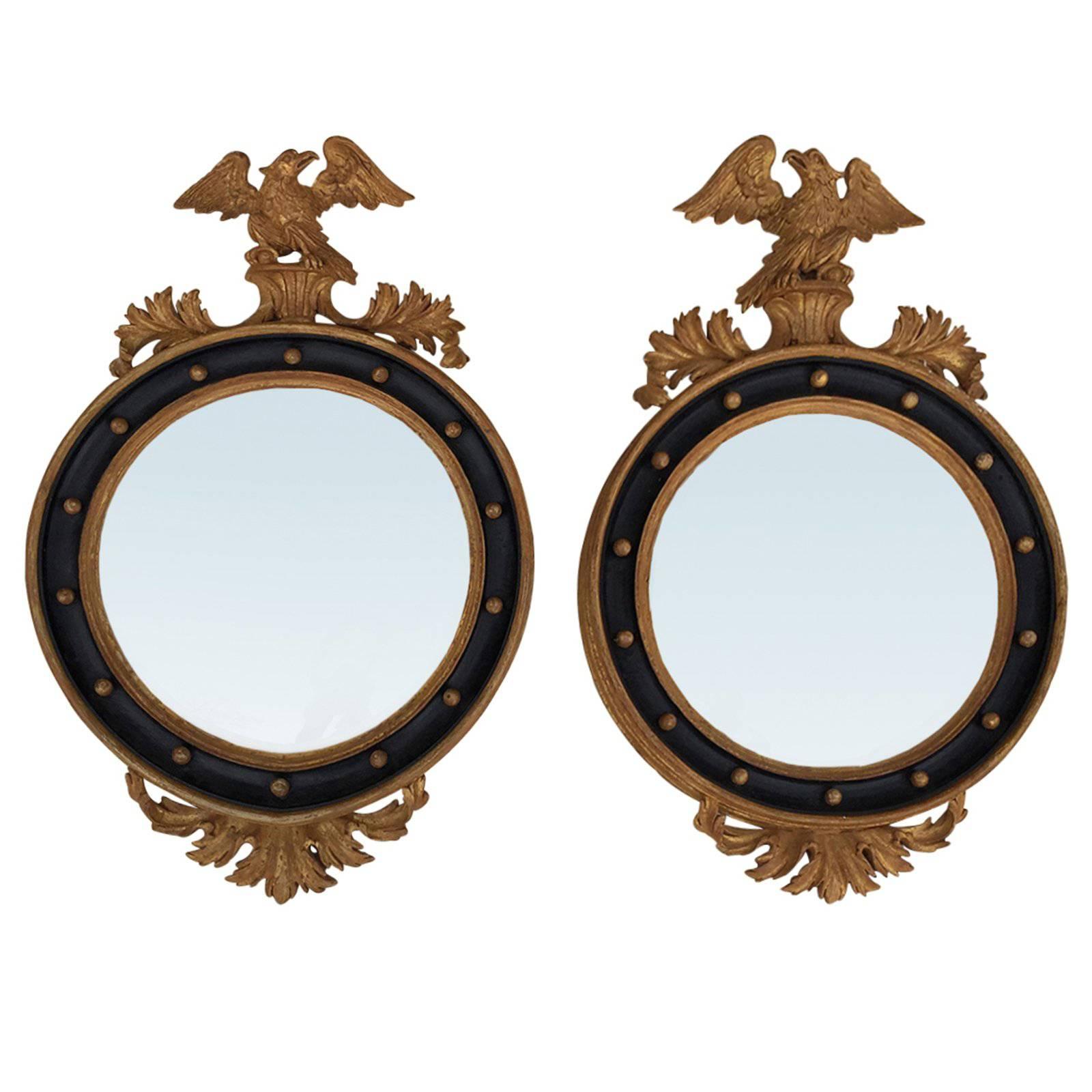 Pair of 20th Century, circa 1950, Italian Convex Mirrors, Stamped Made in Italy