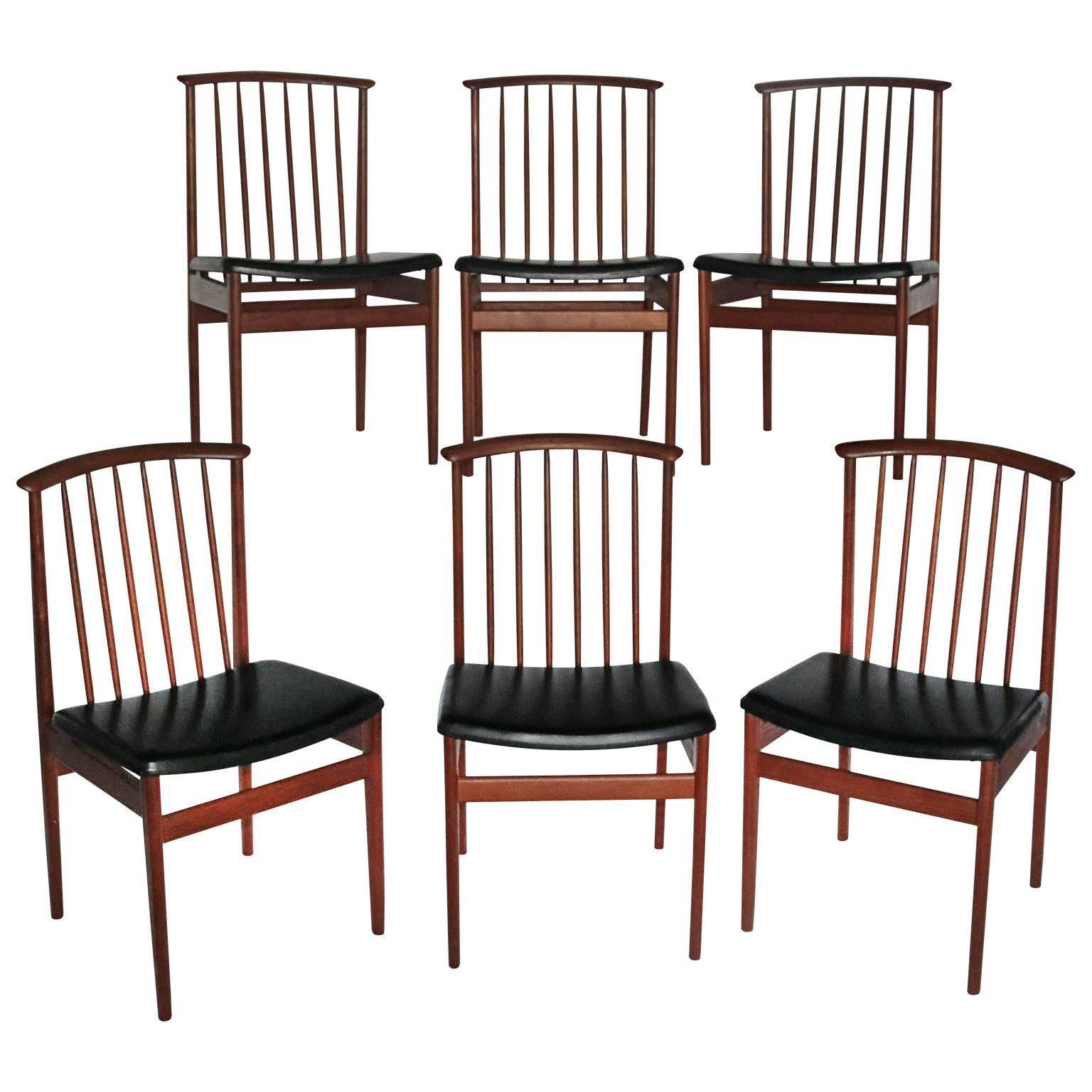 Set of Six Mid-Century Teak Dinning Chairs by DUX