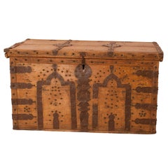 Antique Spanish Colonial Iron Mounted Trunk in Cedar, circa 1850