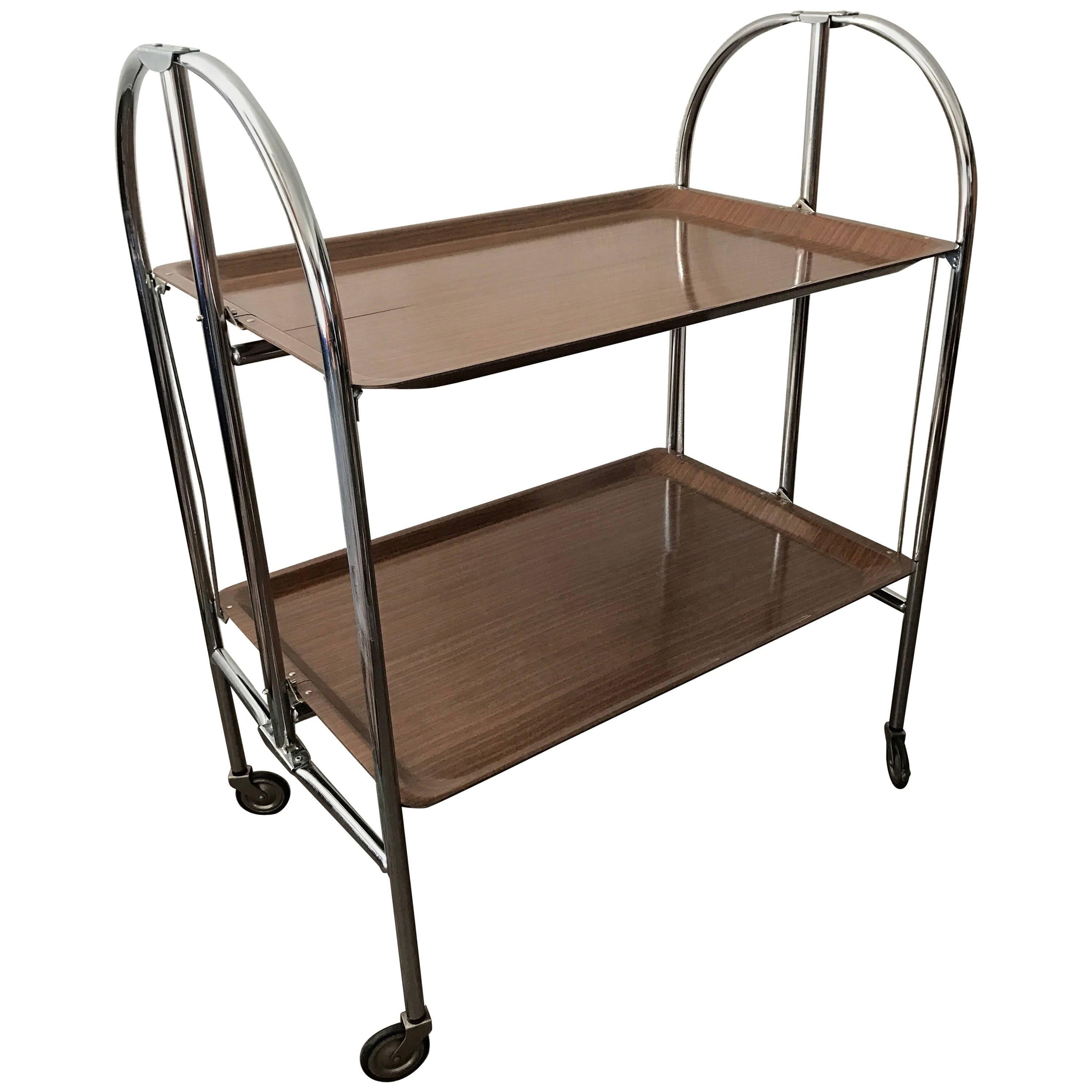 1955 Swedish Chrome and Laminate Folding Serving Cart For Sale