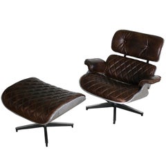 Eames Style Lounge Chair and Ottoman Aviator Style