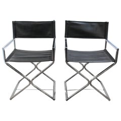 Pair of Chrome and Leather Directors Chairs