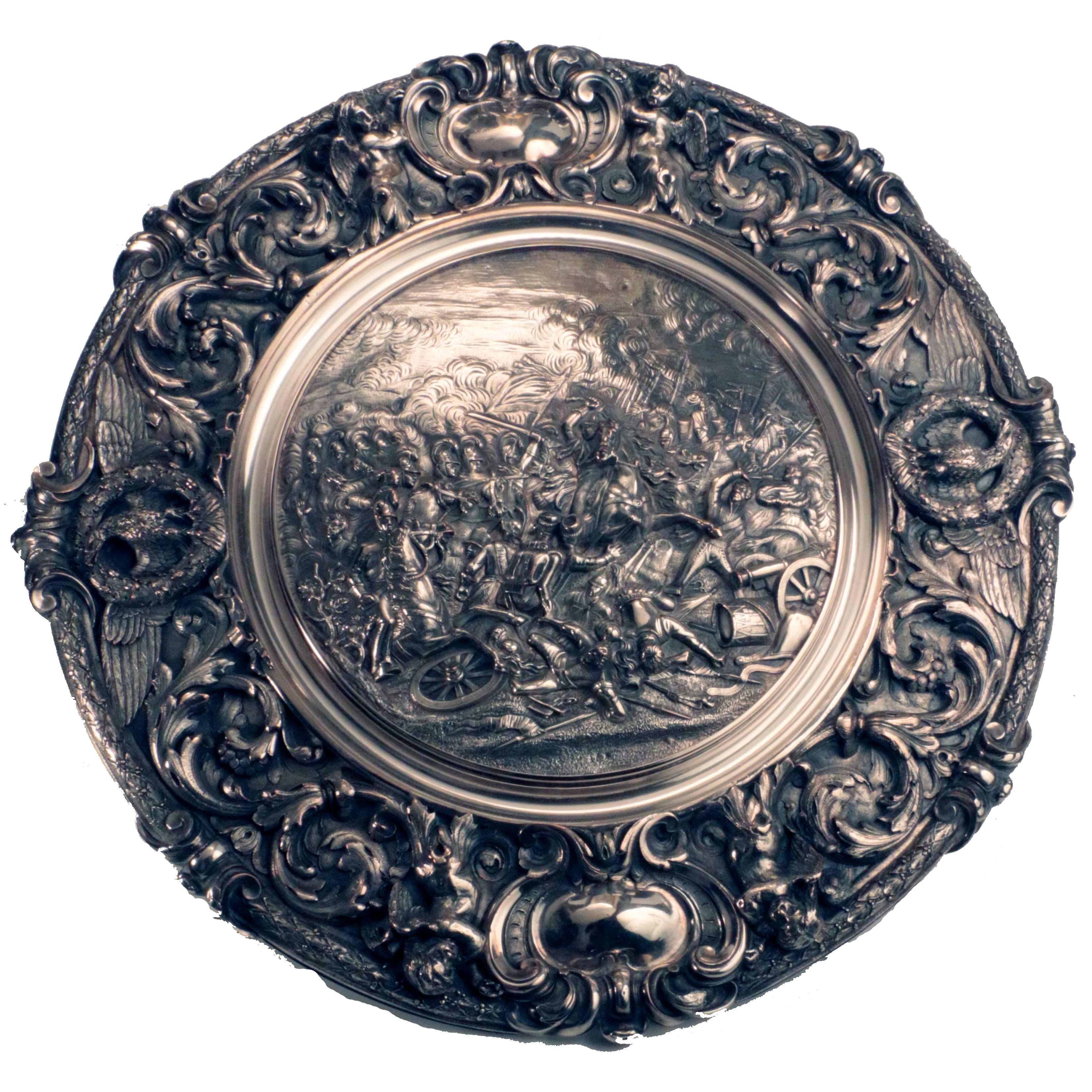 Sumptuous Sideboard Dish, Cast with a Cavalry Charge at Waterloo