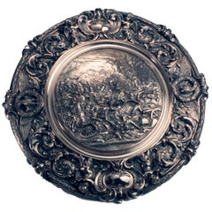 Antique Sumptuous Sideboard Dish, Cast with a Cavalry Charge at Waterloo