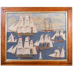 Antique British Sailor's Large Woolwork Woolie with Seven Royal Navy Ships