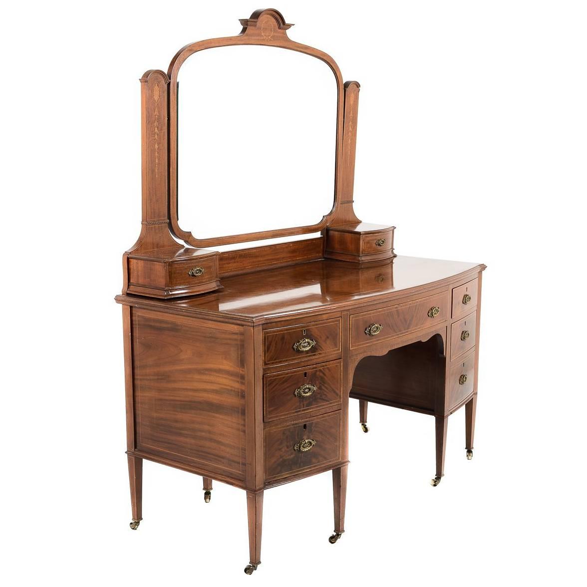 Antique English Edwardian Mahogany Inlaid Vanity at 1stDibs
