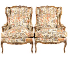 Vintage French 20th Century Wingback Armchairs
