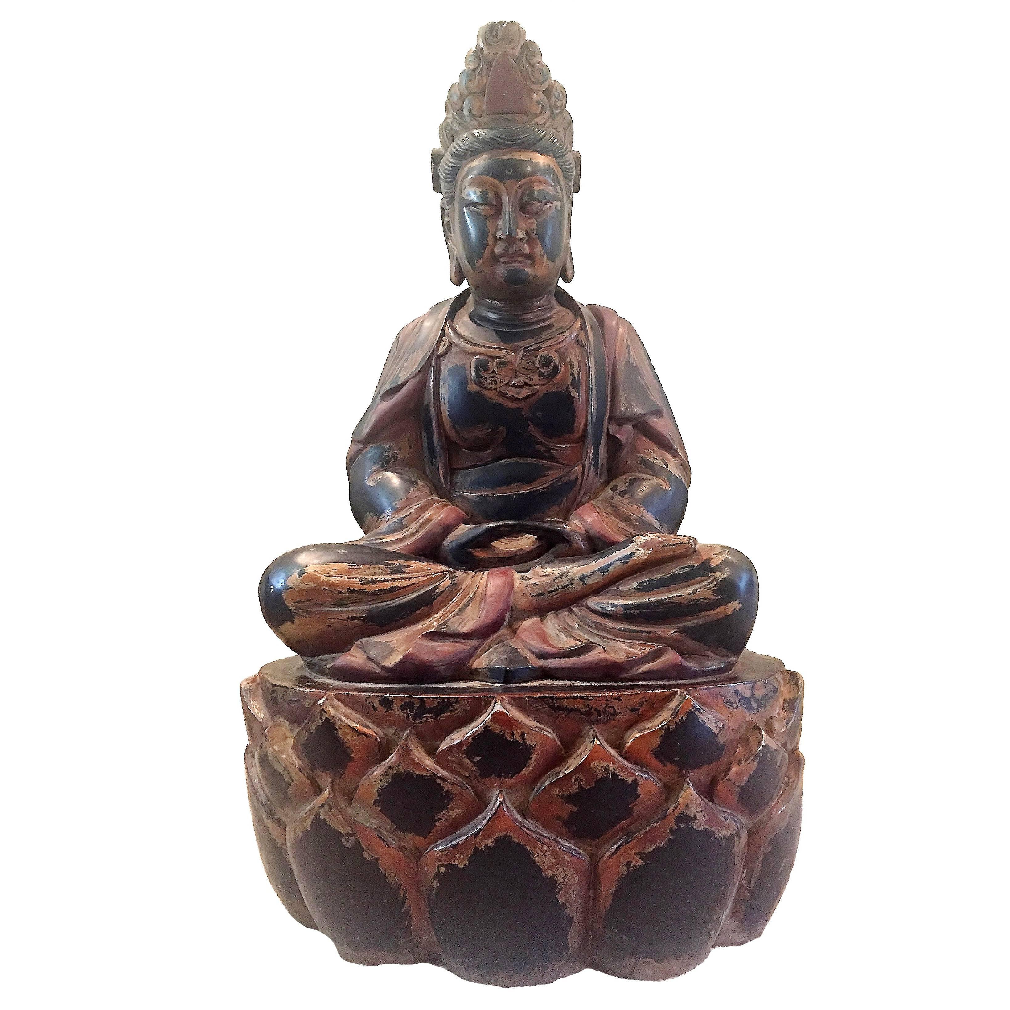 Huge Solid Wood Buddha Statue Hand-Carved