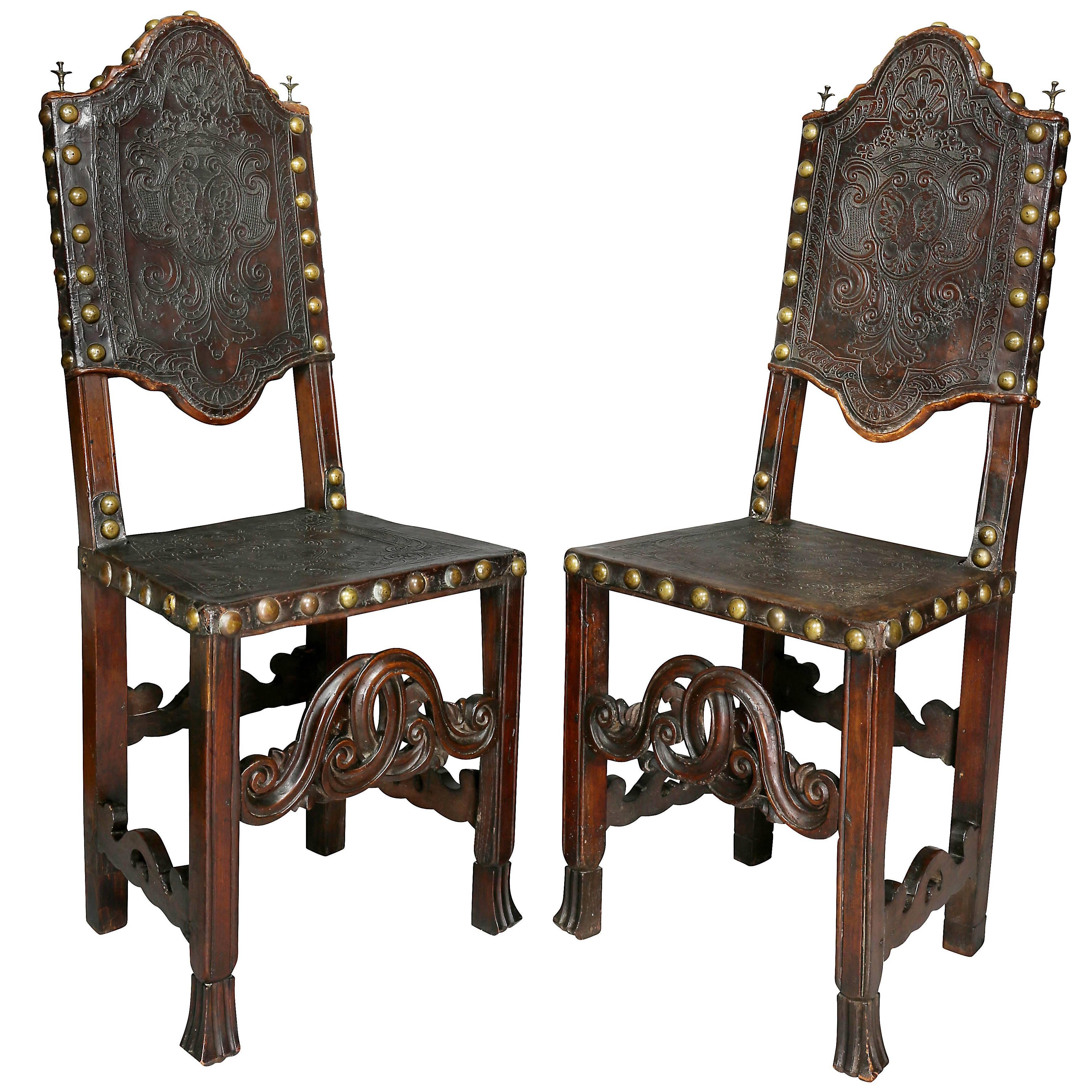 Pair of Portuguese Baroque Walnut Side Chairs
