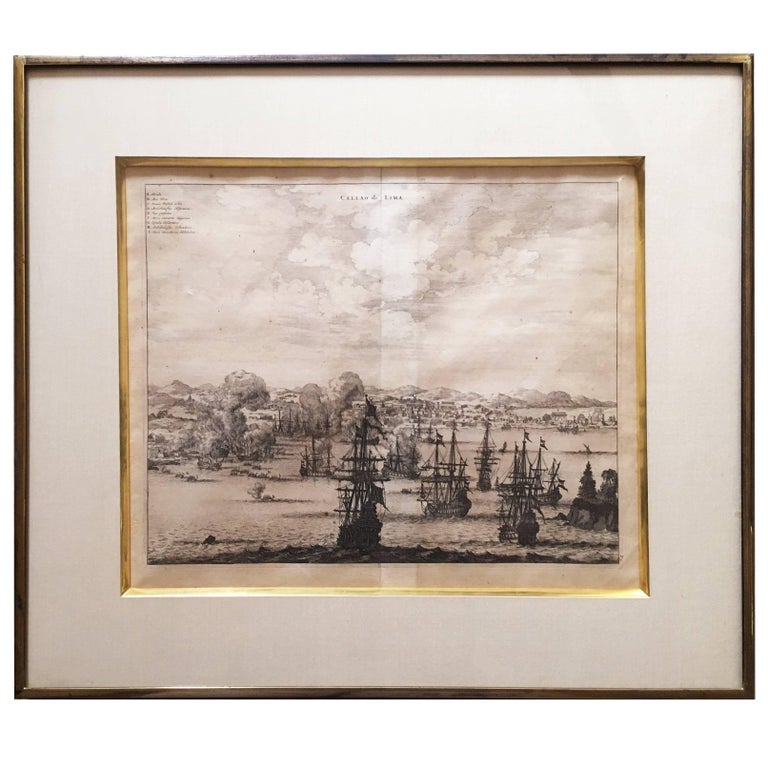 Copperplate Engraving of the Port of Lima from 1671 by Jacob van Meurs