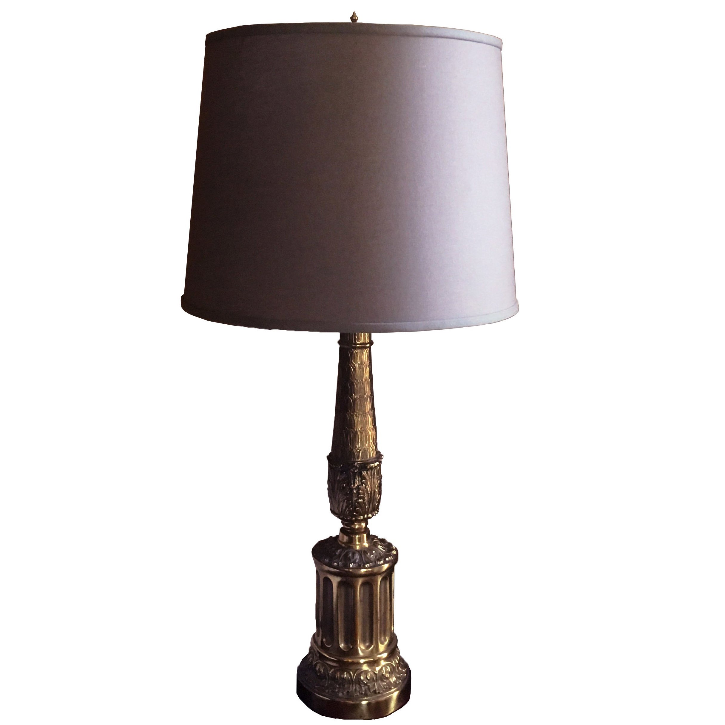 Hollywood Regency Table Lamp in Gold Leaf with Black Shade For Sale at