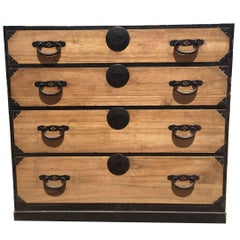 Vintage Japanese Tansu Chest, 2 Tone, with Iron Hardware