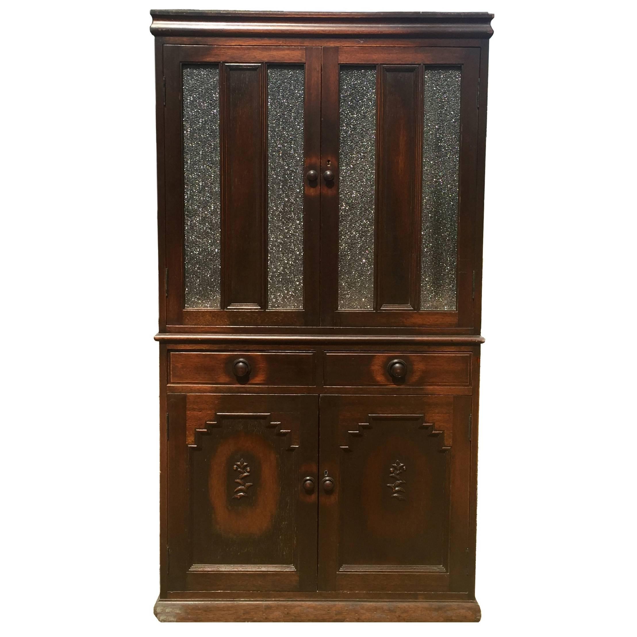 Asian Art Deco Cabinet with Diamond Glass  For Sale
