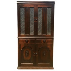 Antique Asian Art Deco Cabinet with Diamond Glass 