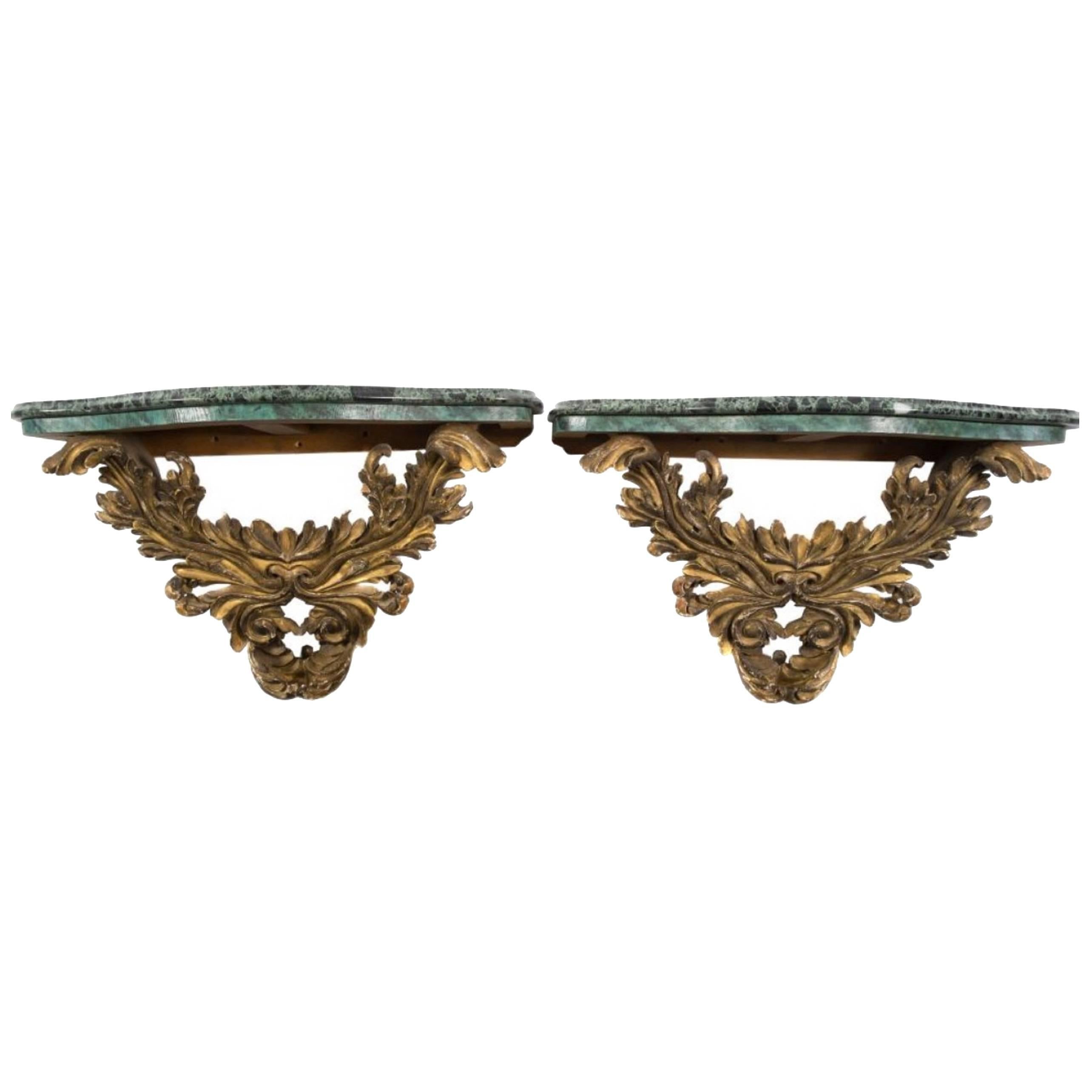 Pair of 19th-20th Century Carved Giltwood Acanthus Console Brackets