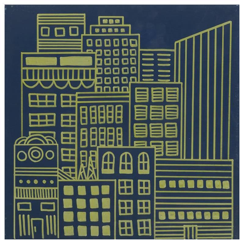 Doodle City Navy Blue and Gold Wallpaper from the Urban and Rural Collection For Sale