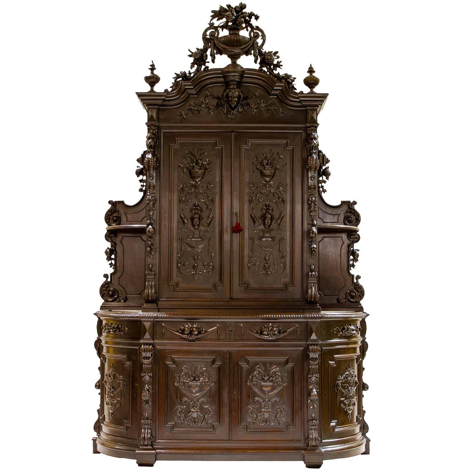 19th Century, French Renaissance Walnut Cabinet
