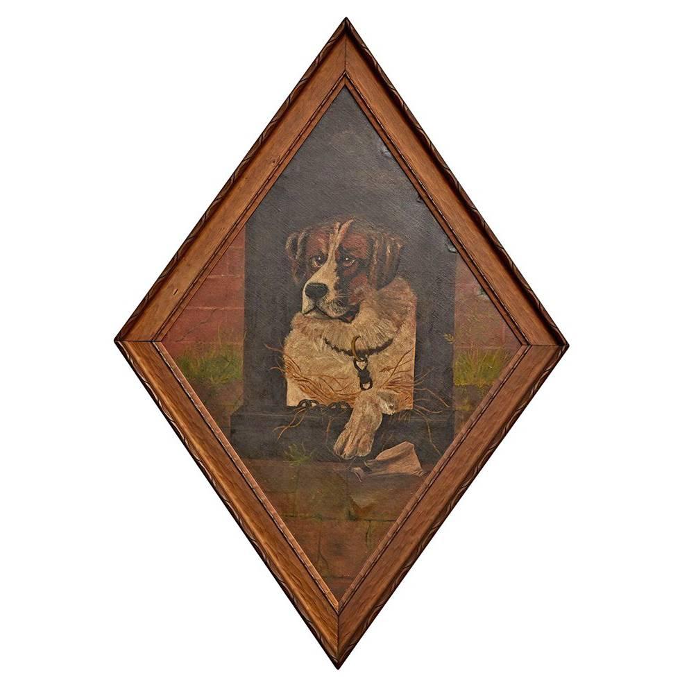 Heroic Saint Bernard Portrait in Diamond Frame, circa 1910s For Sale