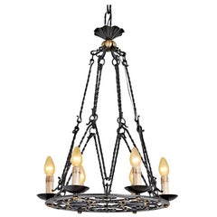 Antique Ornate French Wrought Iron Six-Light Chandelier, circa 1920s