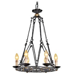 Ornate French Wrought Iron Six-Light Chandelier, circa 1920s 9