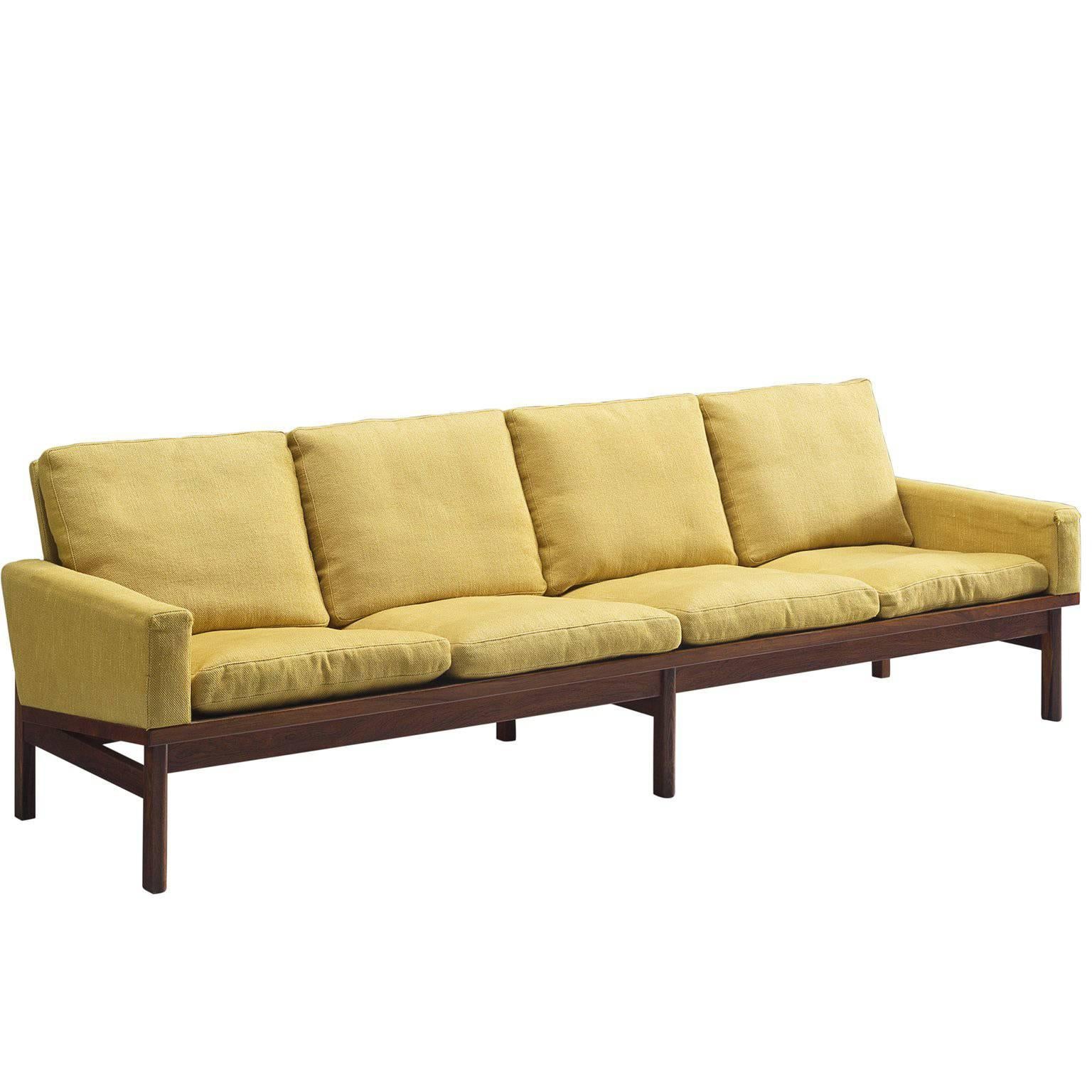 Danish Four Seat Sofa in Yellow Fabric