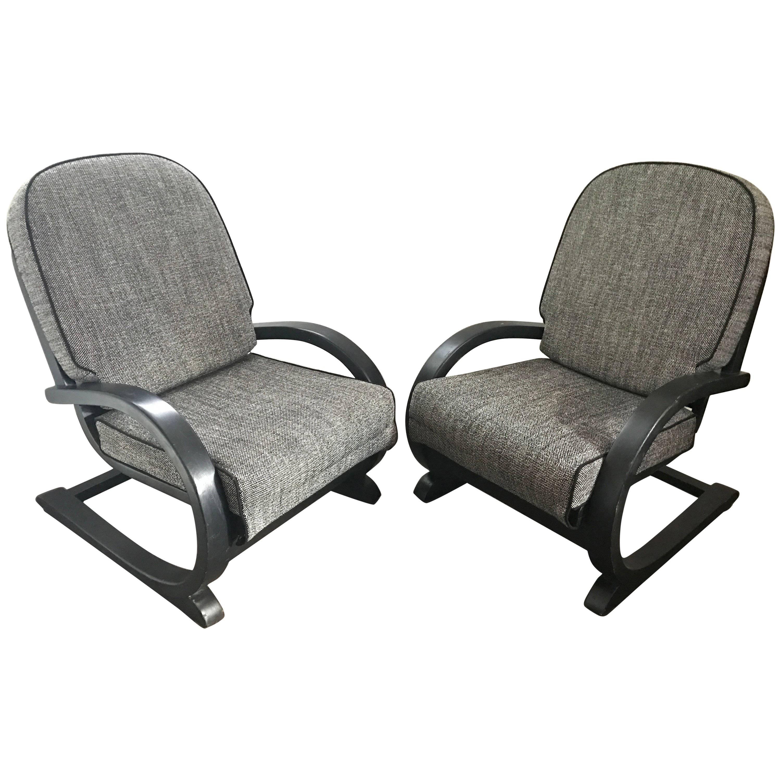 1937 Pair of Famulus British PE Gane, Modernist Art Deco Cantilever Armchairs For Sale
