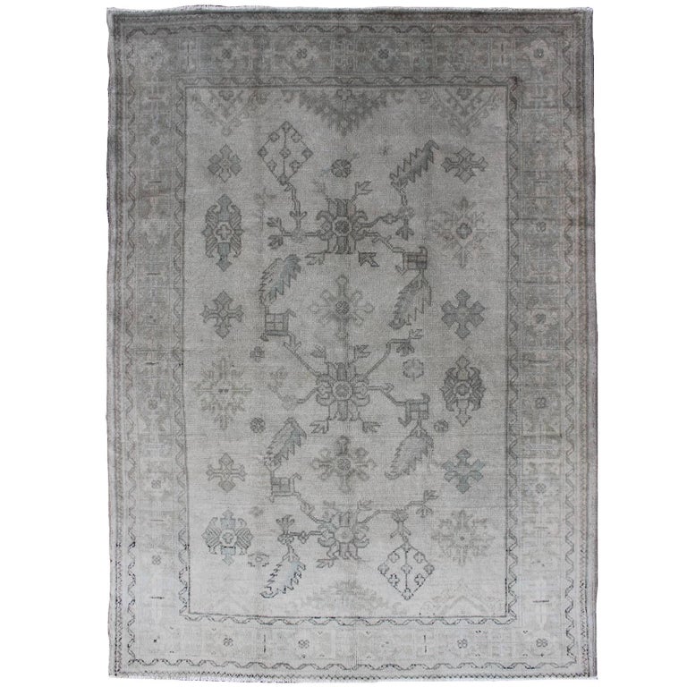 Antique Turkish Oushak Rug with SubGeometric Tribal Design in Taupe