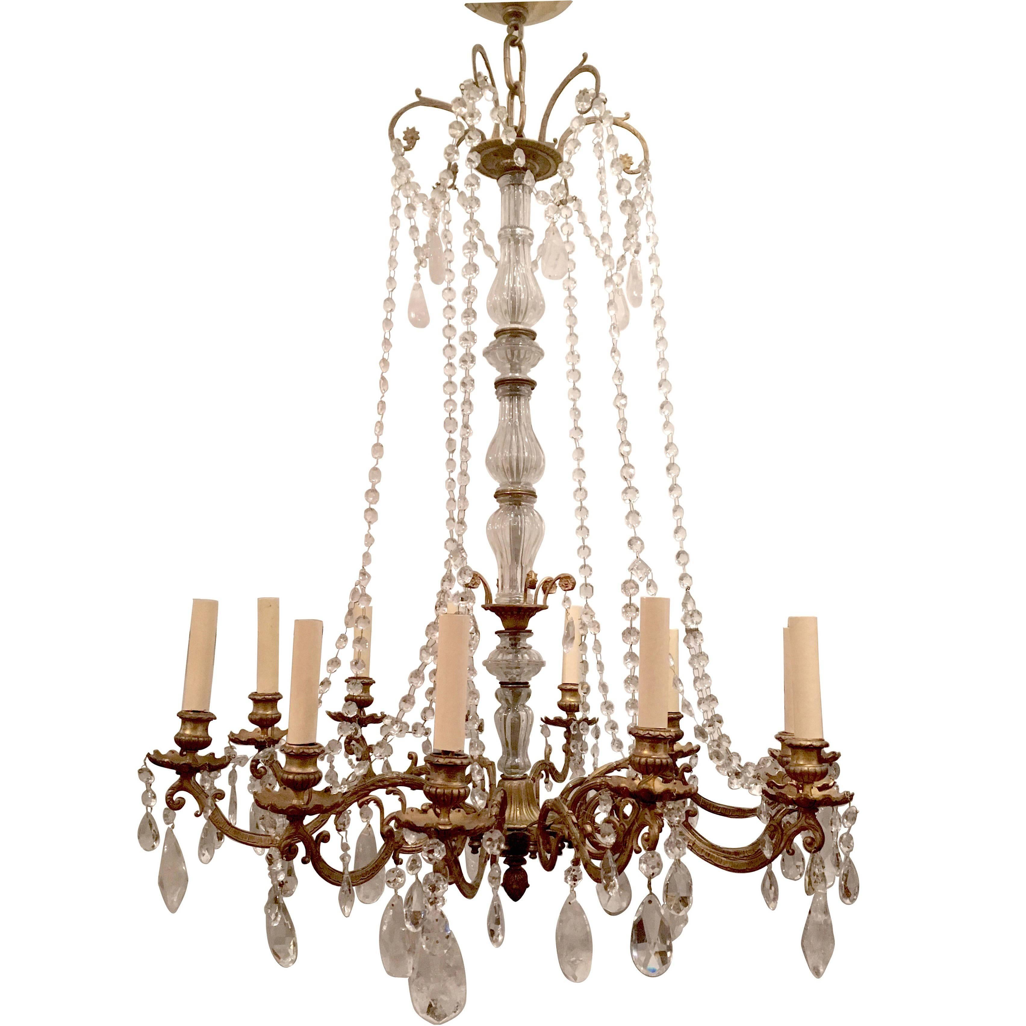 French Bronze and Rock Crystal Chandelier