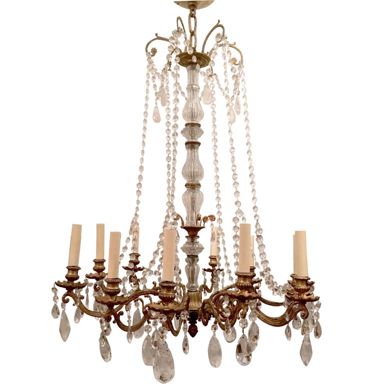 Antique English Adam Design Crystal and Bronze Chandelier circa 1880