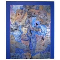 Abstract Blue Silver Leaf Mixed Media Painting Canvas Vera Simons