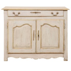 French Painted Wood Buffet in Pale Blue with Gold, Green and Beige Trim