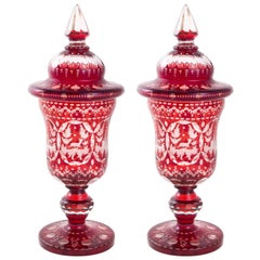 19th Century Bohemian Ruby Glass Urns