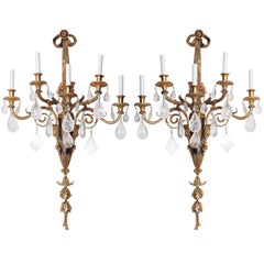Rare Set of Six Palatial Antique French Louis XVI Bronze & Rock Crystal Sconces 9