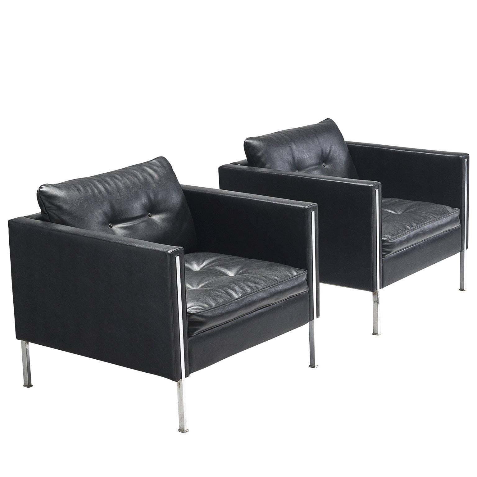 Pierre Paulin 442 Chairs in Black Faux Leather for Artifort