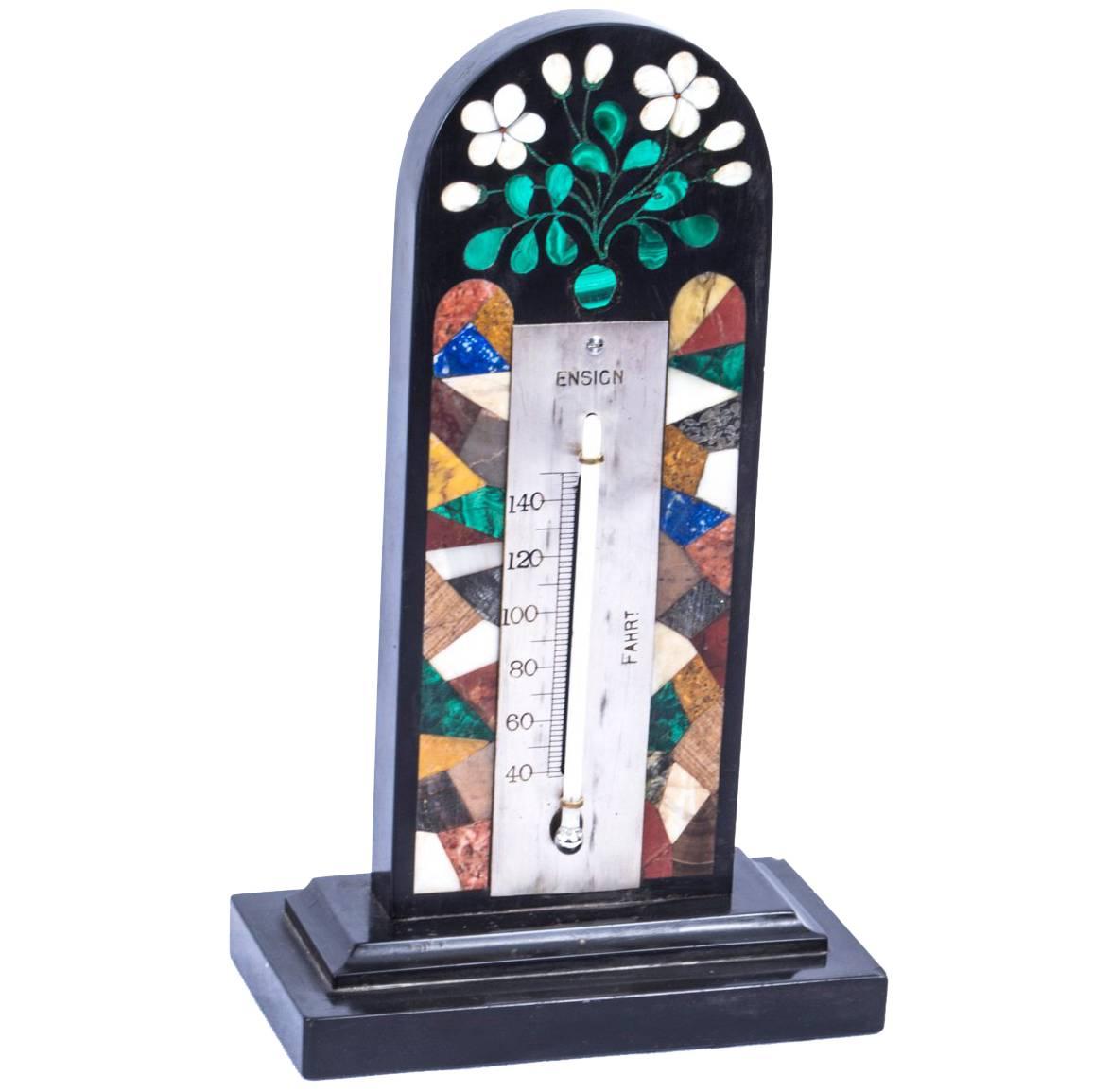 19th Century Pietra Dura Marble Malachite Thermometer