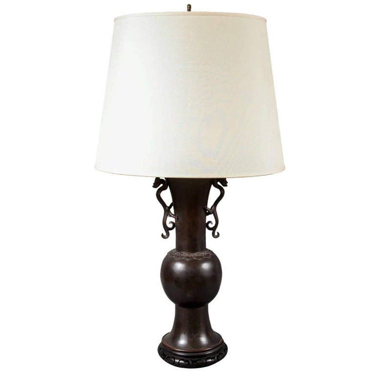 Large Bronze Japanese Lamp For Sale at 1stDibs