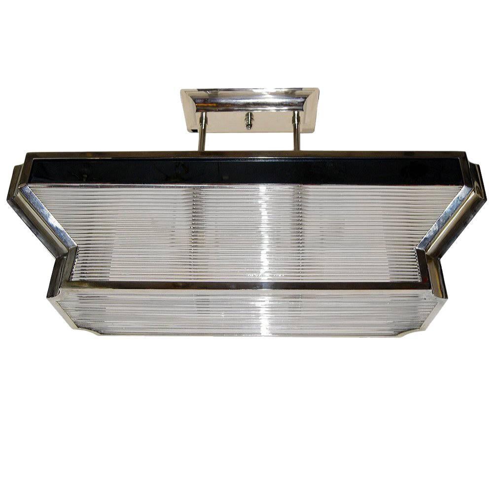 Large Art Deco Style Glass Rods Light Fixture For Sale