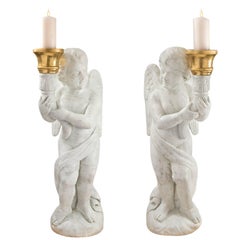 Pair of Italian 19th Century White Carrara Marble Torchieres 8
