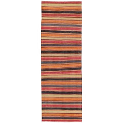 Multicolored Vintage Turkish Kilim Rug with Horizontal Stripe Design