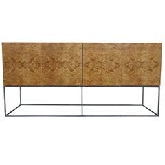 Used Milo Baughman for Thayer Coggin Burl Wood Credenza on a Floating Chrome Base