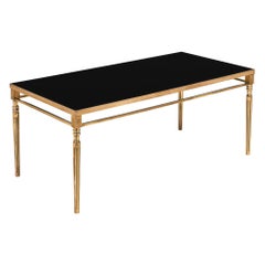 Vintage Brass and Black Glass French Coffee Table
