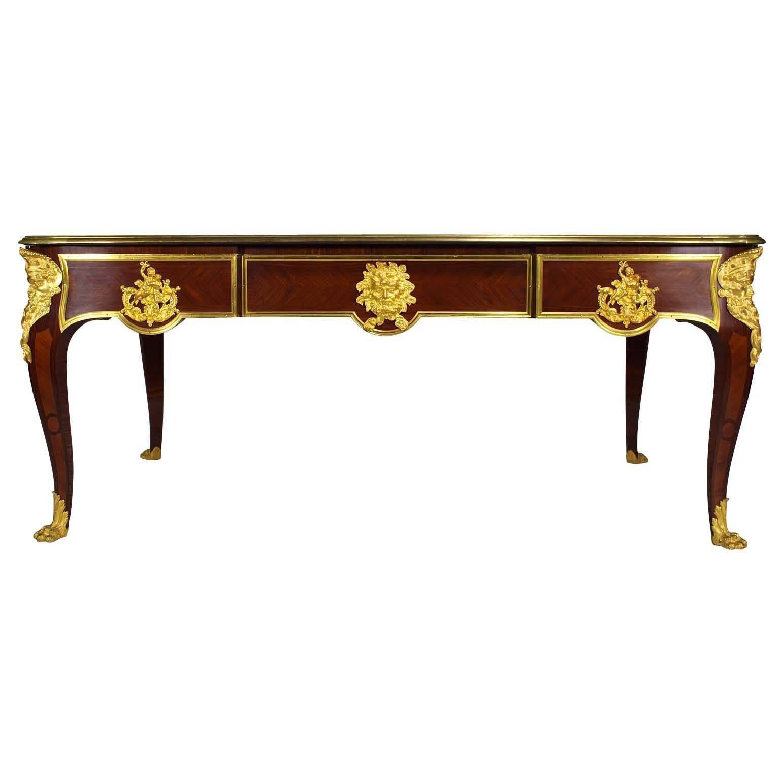 French 19th Century Louis XV Style Ormolu-Mounted Bureau Plat Desk For Sale