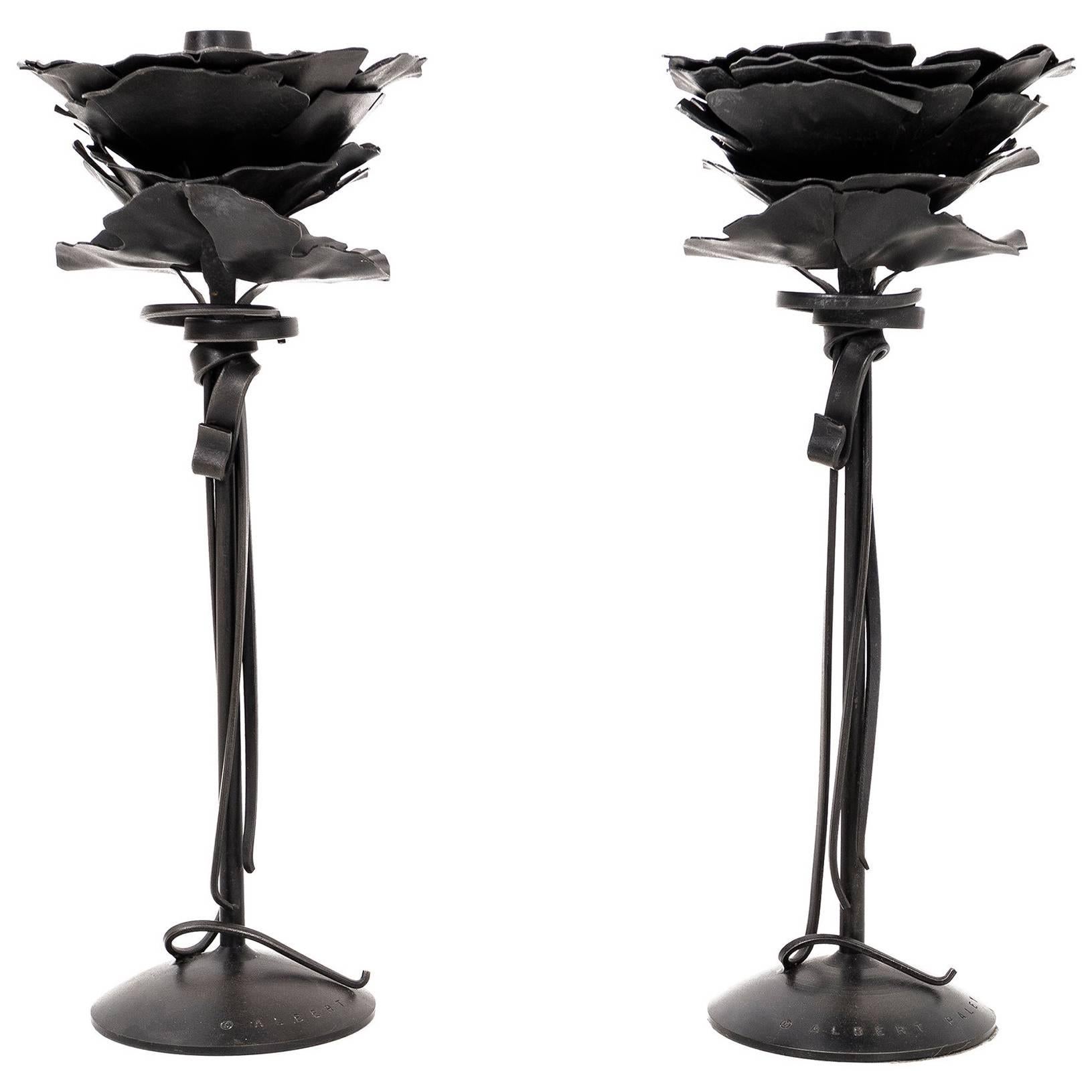 Pair of Albert Paley Blossom Candlesticks For Sale