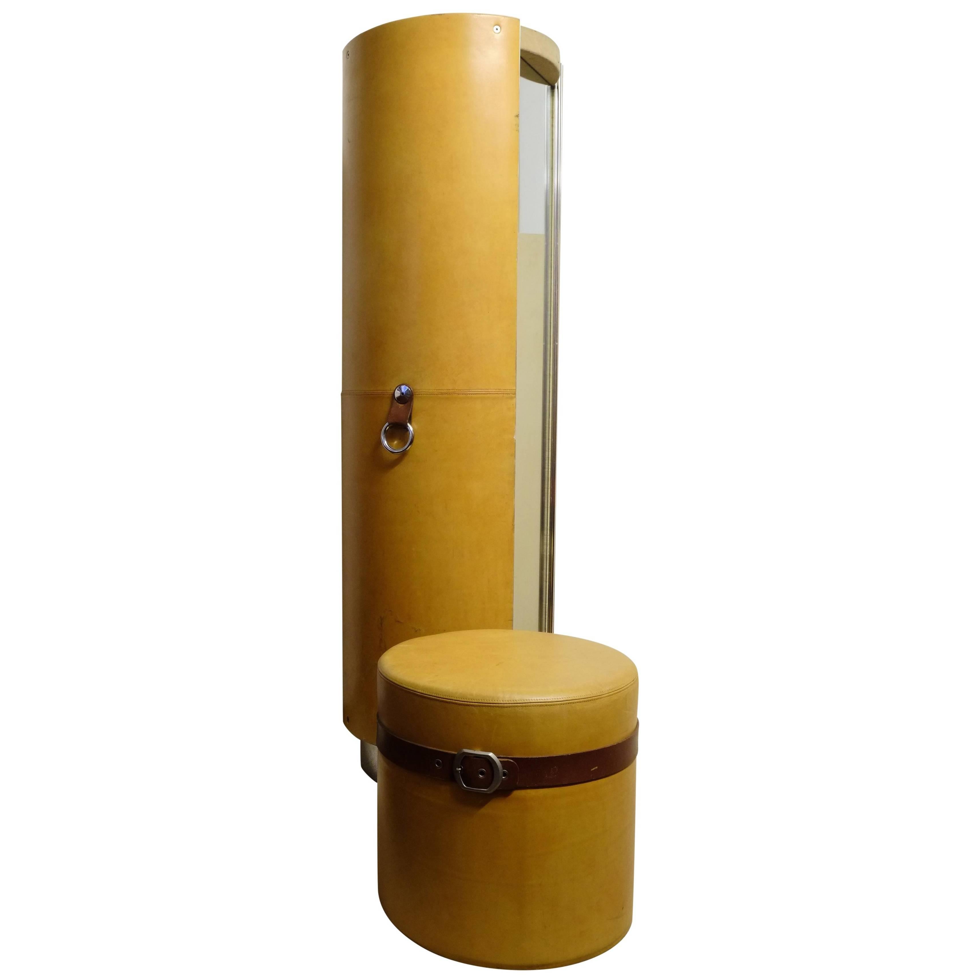 Rotating Leather Valet and Pouf by Guido Faleschini for Hermès, circa 1970 For Sale