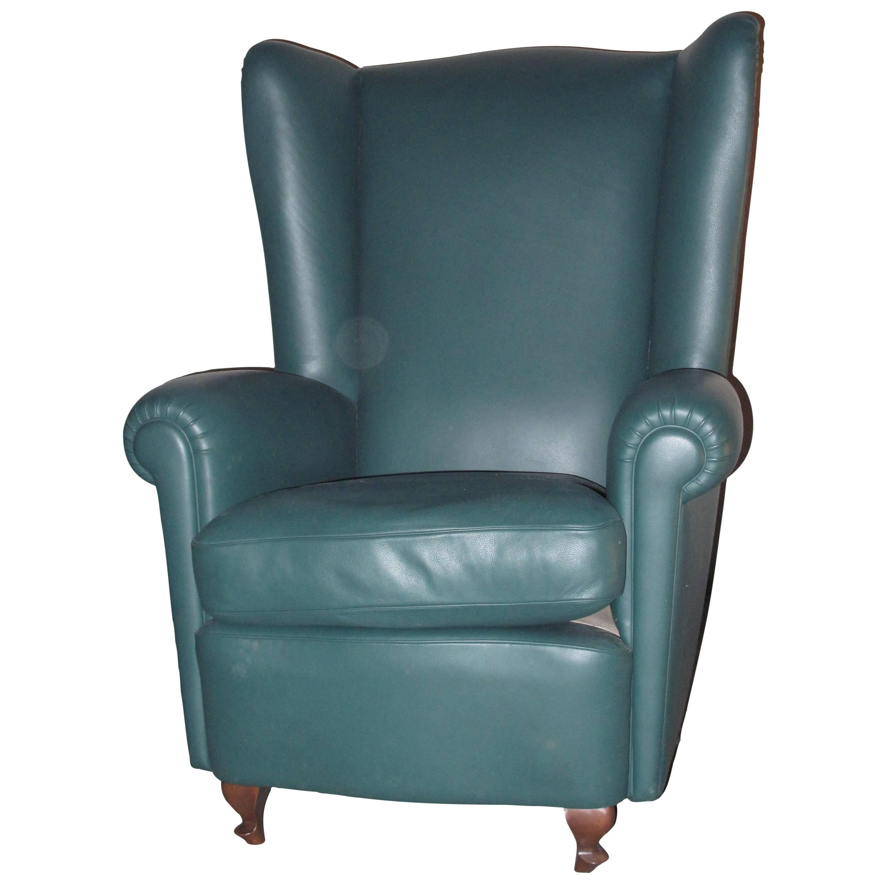 20th Century High Backed Leather Bergere Armchair For Sale