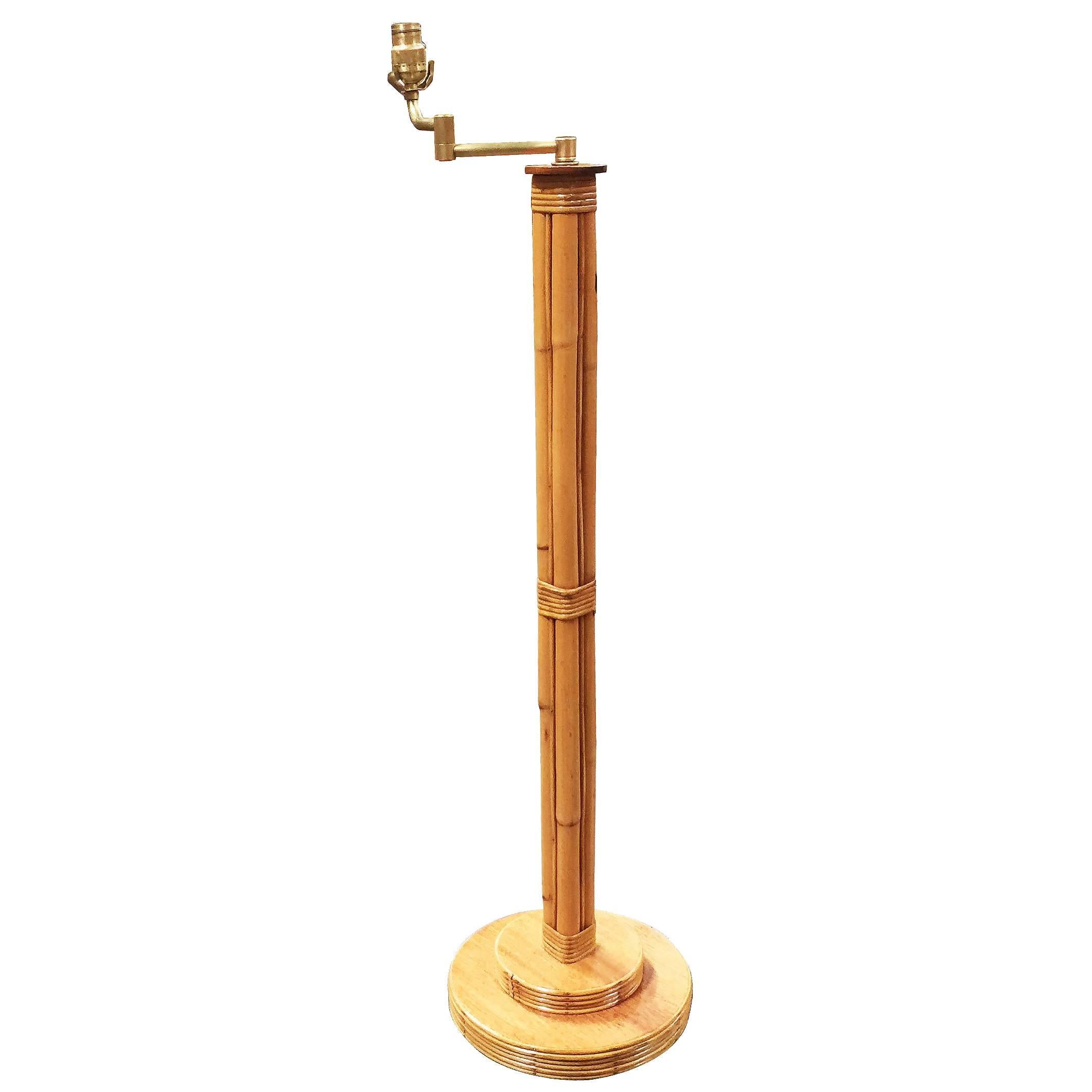 Restored Mid-Century Rattan Pole Reading Floor Lamp