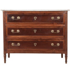 French 19th Century Walnut Louis XVI Commode with Marble Top