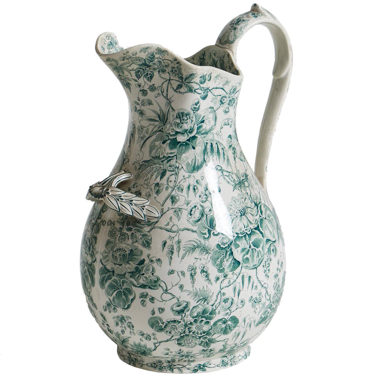 French Green Floral Pitcher, circa 1880