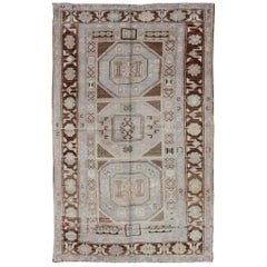 Lavender and Teal Retro Turkish Oushak Rug with Tribal / Geometric Medallions