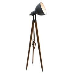 Wooden Tripod Gray Enamel Industrial Spot Light 